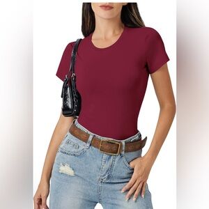 Short Sleeve Shirt,  Crewneck Tee, Burgundy XL